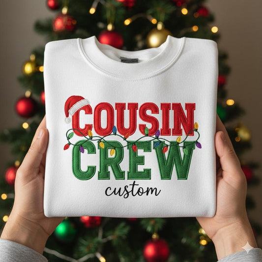 EMBROIDERED Custom Name Cousin Crew Christmas Sweatshirt, Personalized Holiday Family Hoodie, Matching Xmas Sweater, Christmas Crew Hoodie