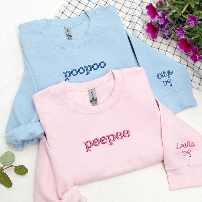 Cute Embroidered Sweatshirts Fun Matching Unisex Pullover Tops for Friends, Gift For Couples, Family Gifts, Anniversary Gift