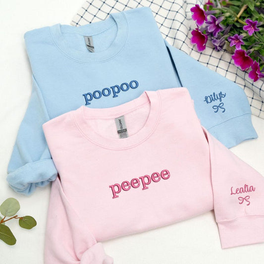 Cute Embroidered Sweatshirts Fun Matching Unisex Pullover Tops for Friends, Gift For Couples, Family Gifts, Anniversary Gift