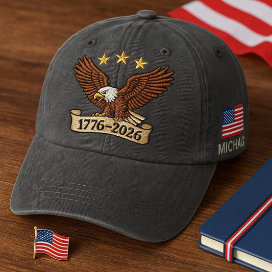 Embroidered Eagle Dad Cap, 1776-2026 US Bicentennial Washed Hat, Patriotic American History Cap, Custom Veteran Gift