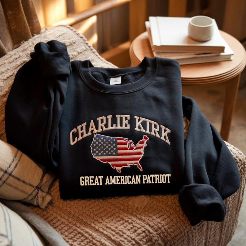Pray for Charlie Kirk Embroidered SweatShirt, Patriotic Charlie Kirk Hoodie, Faith-Based Unisex Tee, Political Awareness Top