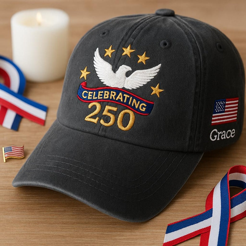 Dove Embroidered Dad Cap, Celebrating 250 Years, Peace & Patriotism Washed Cap, Personalized American History Gift for Veteran