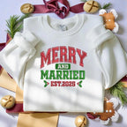 Merry and Married Embroidery Sweatshirt - Grinchmas Embroidery Hoodie, Embroidered Christmas Couple Sweater
