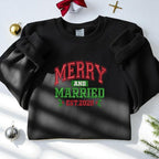 Merry and Married Embroidery Sweatshirt - Grinchmas Embroidery Hoodie, Embroidered Christmas Couple Sweater
