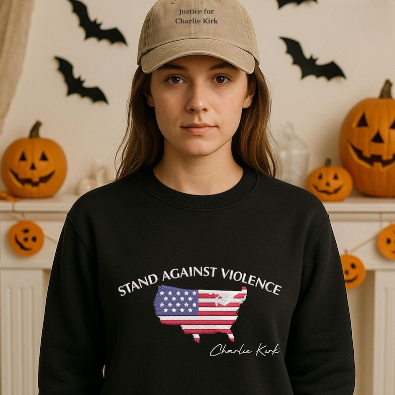 American Flag Embroidered Sweatshirt, Stand Against Violence For All Hoodie, In Memory Of Charlie Embroidered Sweater, Libertarian Embroidery