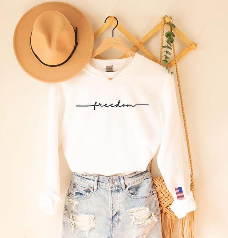 Freedom Embroidered Sweatshirt with USA Flag on Sleeve,Kirk's Legacy Sweater,Patriotic Embroidery Sweater,Justice for Charlie,American Pride