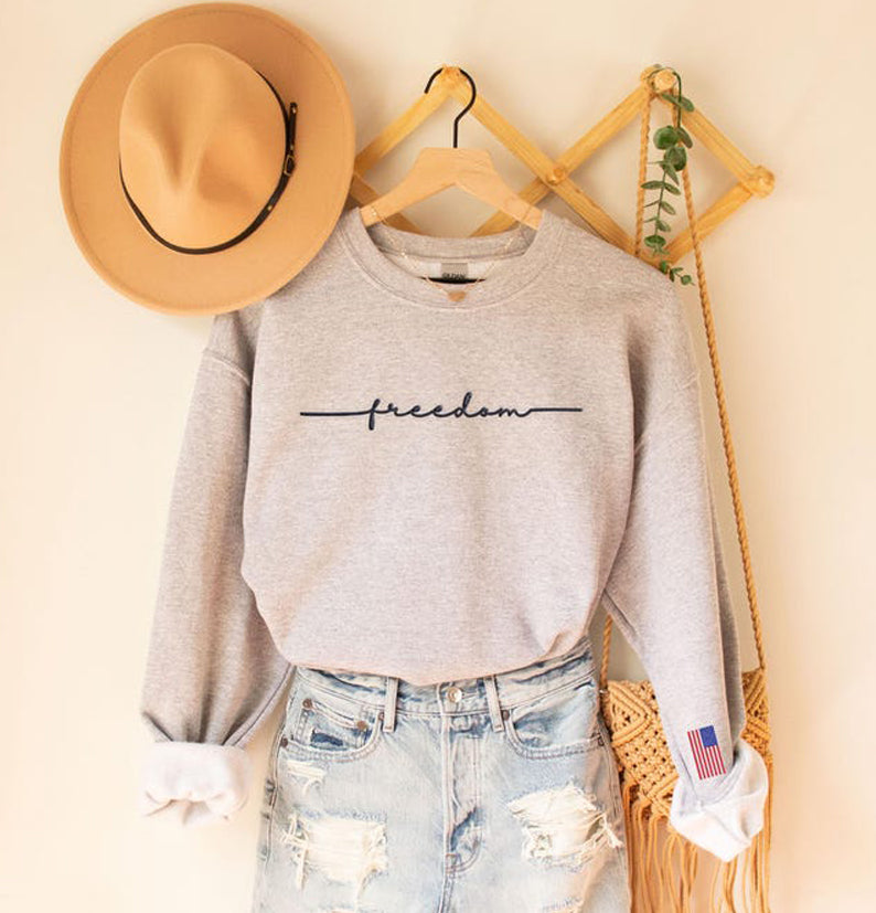 Freedom Embroidered Sweatshirt with USA Flag on Sleeve,Kirk's Legacy Sweater,Patriotic Embroidery Sweater,Justice for Charlie,American Pride