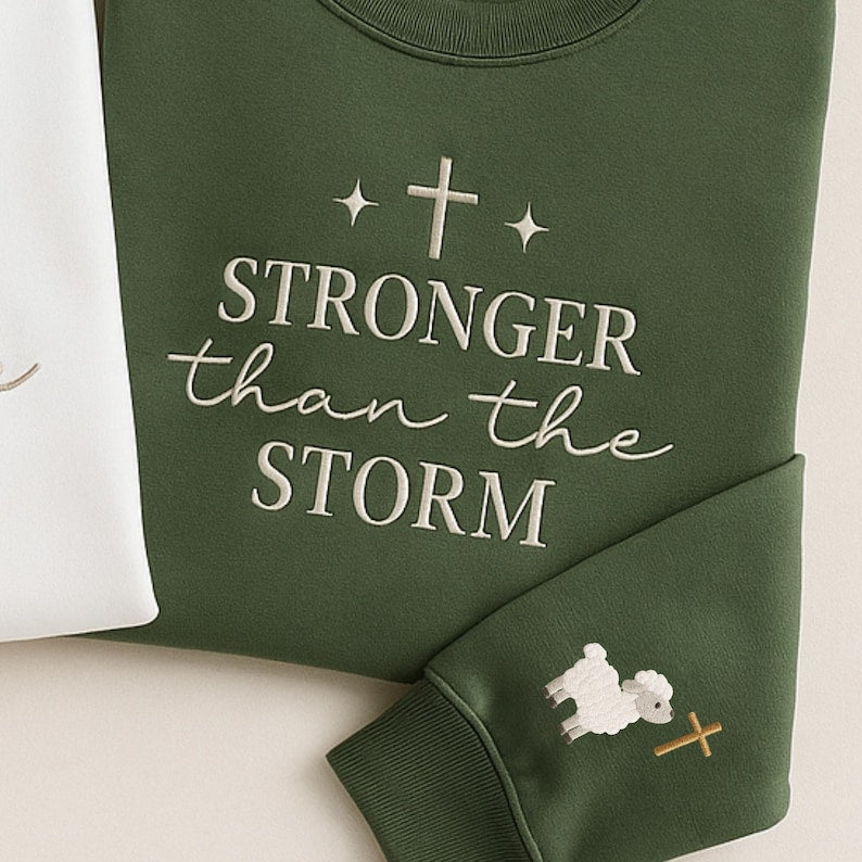 Stronger Than The Storm Christian Sweatshirt Hoodie: Embroidered Faith Apparel, Religious Gift, Christian Hoodie, Bible Verse Sweatshirt