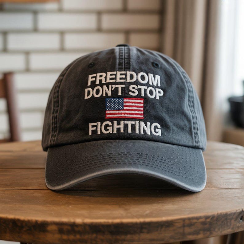 Freedom Don't Stop Fighting Embroidered Cap, Charlie Kirk Embroidered Hat, Patriotic Baseball Hat, Activist Hat, Pray for Charlie