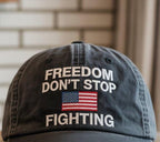 Freedom Don't Stop Fighting Embroidered Cap, Charlie Kirk Embroidered Hat, Patriotic Baseball Hat, Activist Hat, Pray for Charlie
