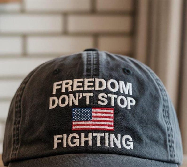 Freedom Don't Stop Fighting Embroidered Cap, Charlie Kirk Embroidered Hat, Patriotic Baseball Hat, Activist Hat, Pray for Charlie