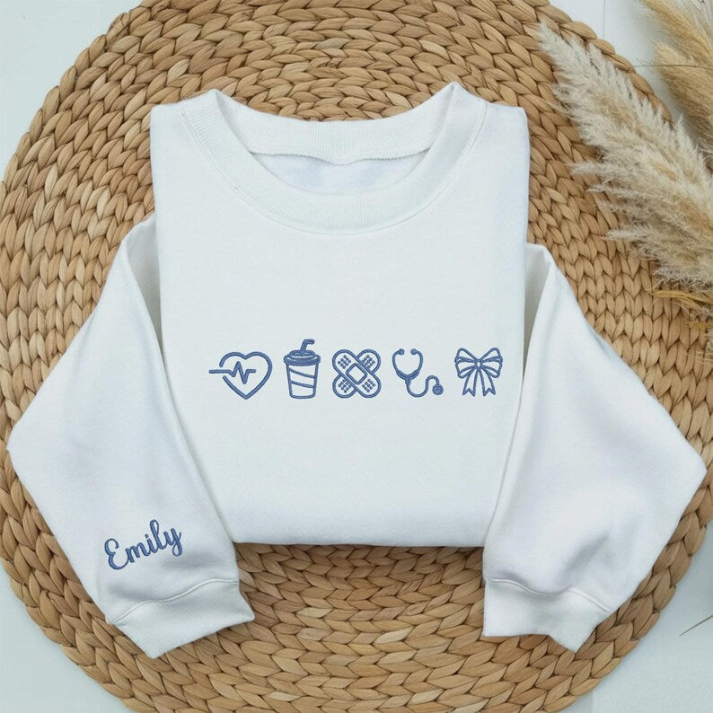 Embroidered Nurse Sweatshirt, Nurse Coquette Sweater, Nursing Student Hoodie, Embroidered Nursing Bow Sweater, CNA Sweatshirt, Gift For Nurse
