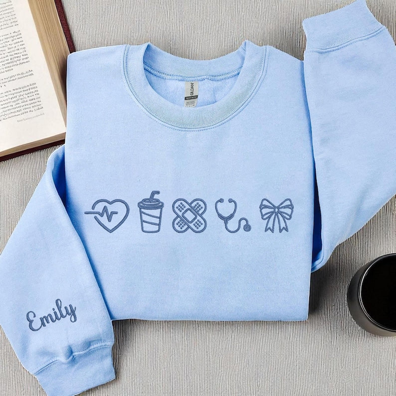 Embroidered Nurse Sweatshirt, Nurse Coquette Sweater, Nursing Student Hoodie, Embroidered Nursing Bow Sweater, CNA Sweatshirt, Gift For Nurse