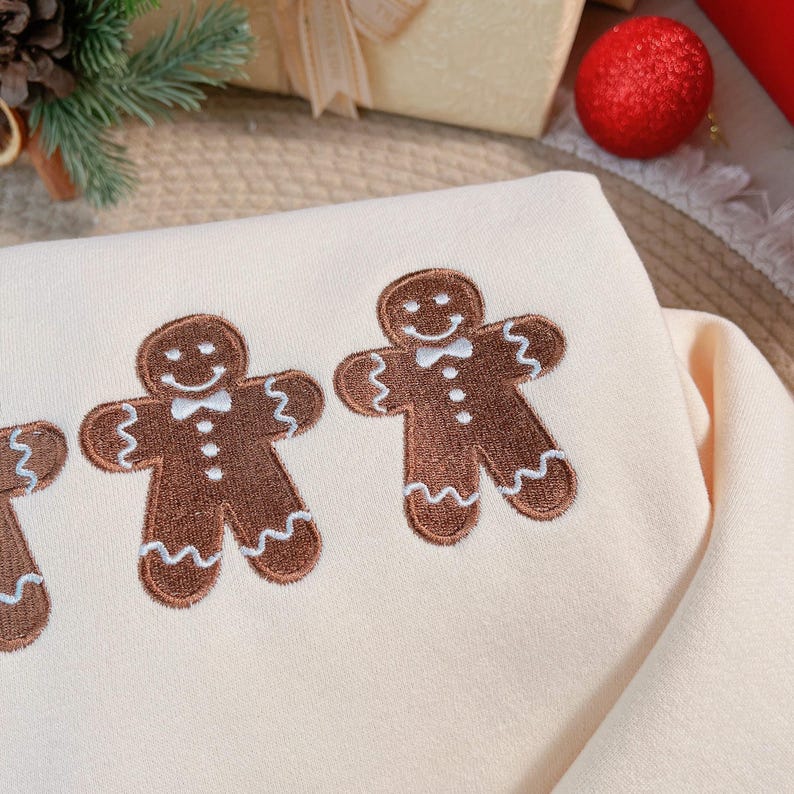 Gingerbread Men Embroidered Sweatshirt, Cute Christmas Cookie Crewneck,Matching Holiday Pullover, Festive Unisex Winter Sweater