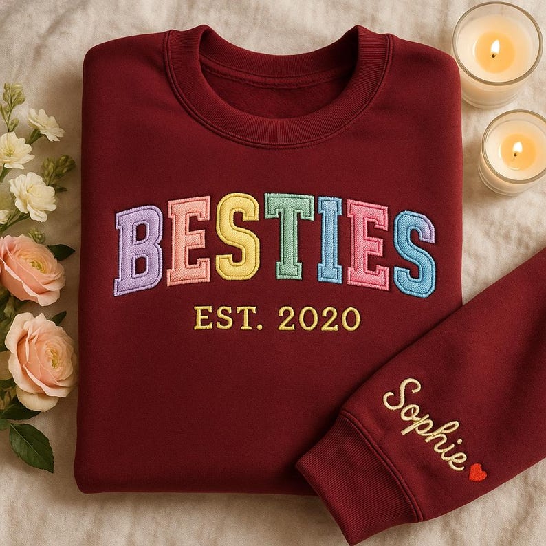Besties Embroidered Sweatshirt, Personalized Friend Gift, Custom Friend Crewneck, Friendship Hoodie, Best Friend Sweater, Cute Gift
