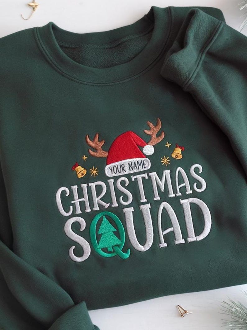 Custom Christmas Squad Embroidered Sweatshirt, Matching Christmas Hoodie, Christmas Sweatshirt, Family Christmas Hoodie, Christmas Group Sweater