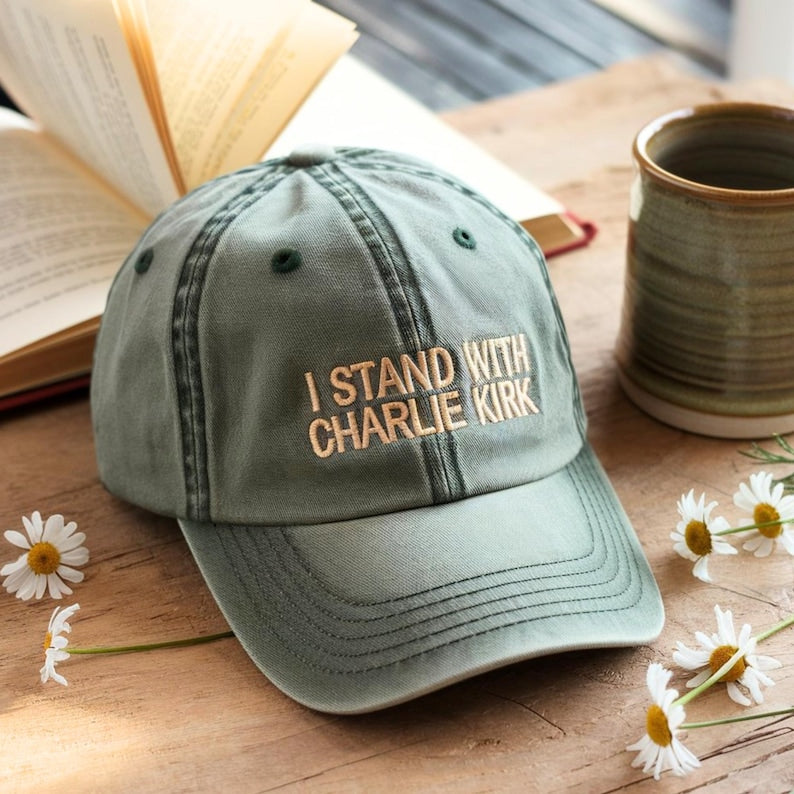 I Stand With Charlie Kirk Embroidered Dad Hat Supportive Adjustable Baseball Cap for Fans, Patriotic Gift for Men and Women