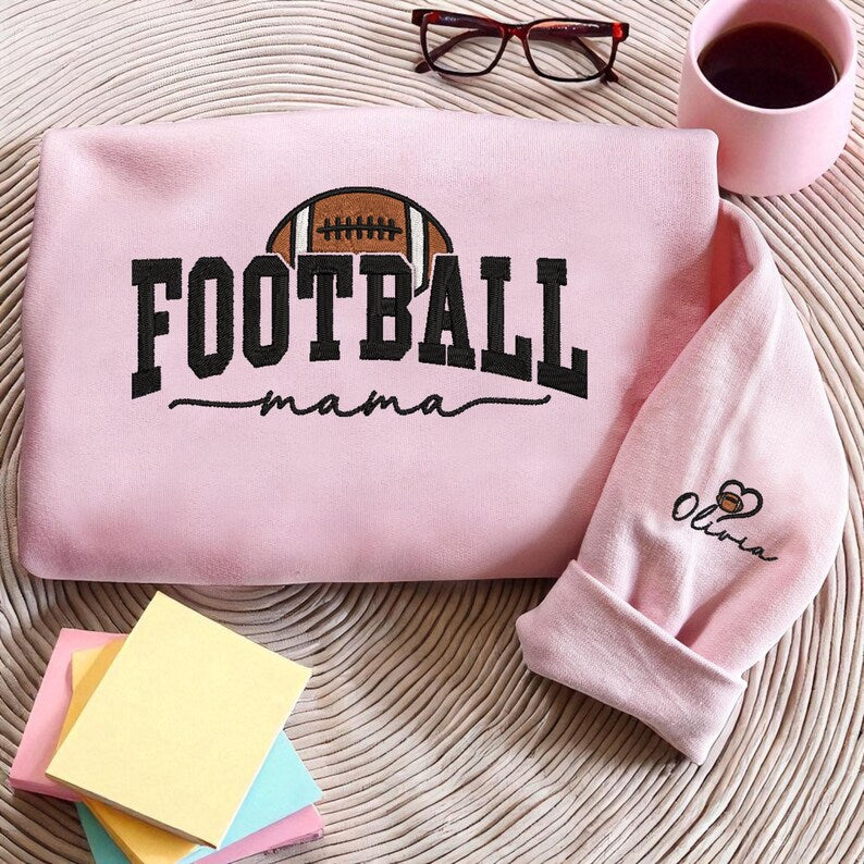 Embroidered Football Mama Sweatshirt With Kids Name, Football Season Mama Sweater, Gift For Football Mom, Cheer Mom Hoodie, Football Lover