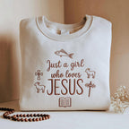 Just a Girl Who Loves Jesus Christian Sweatshirt Faith Based Hoodie with Cross, Fish and Lamb Embroidery for Women