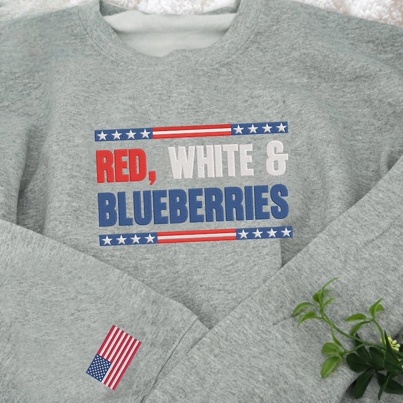 Embroidered Red White & Blueberries Freedom Sweatshirt, Conservative Sweatshirt, Political Human Rights Hoodie, Unisex Support