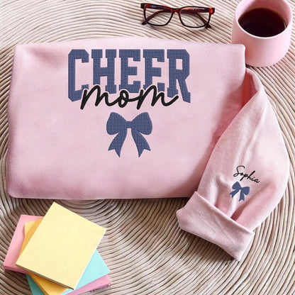 Custom Embroidered Cheer Mom Sweatshirt, Personalized Cheer Team Gift with Child s Name, Spirit Wear for Game Day, Birthday Gift for Mom