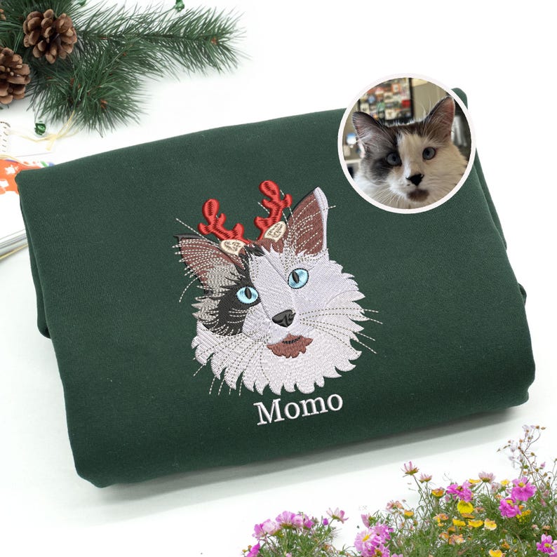 Custom Embroidered Dog Christmas Sweatshirt, Personalized Santa Hat Dog Lover Holiday, Pet Lover Gift