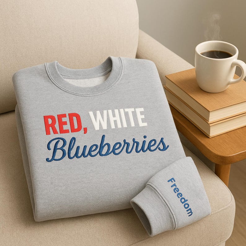 Red White & Blueberries Charlie Kirk Embroidered SweatShirt, Freedom Swater, Charlie Kirk Hoodie Justice for Charlie, Patriotic Hoodie