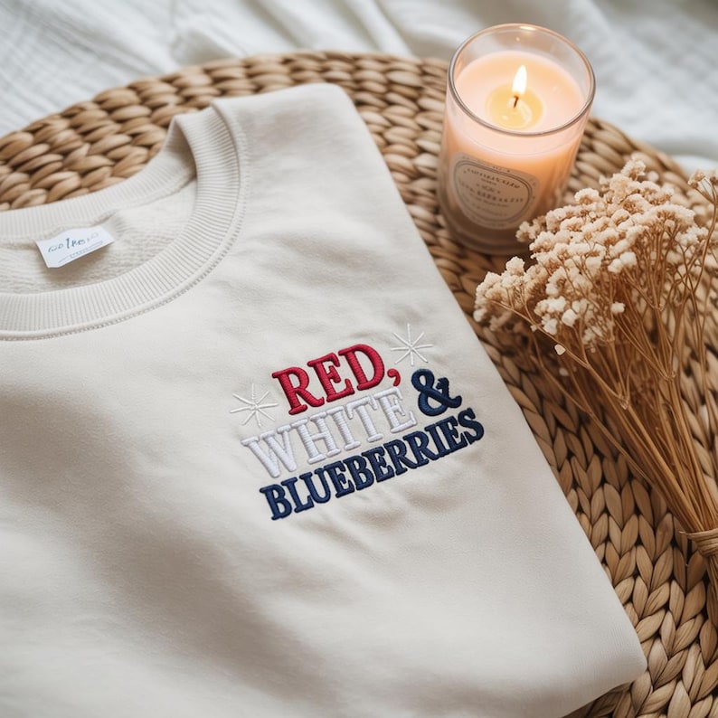 Embroidered Red White And Blueberries Sweatshirt, Trump Sweatshirt, American Patriot Hoodie, Republican USA, Justice, Freedom, Charlie Kirk