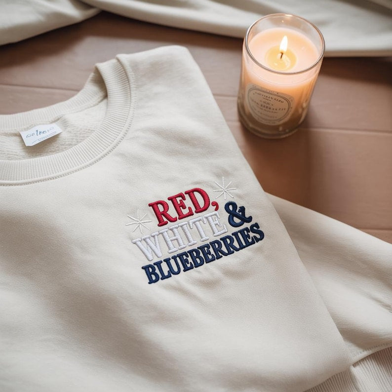 Embroidered Red White And Blueberries Sweatshirt, Trump Sweatshirt, American Patriot Hoodie, Republican USA, Justice, Freedom, Charlie Kirk