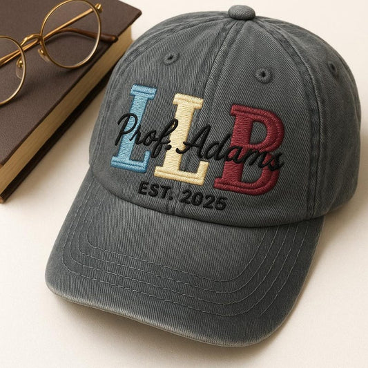 LLB Embroidered Dad Cap, Personalized Law Degree Hat, Custom Prof. Adams Graduation Gift, Est. 2025 Lawyer Baseball Cap