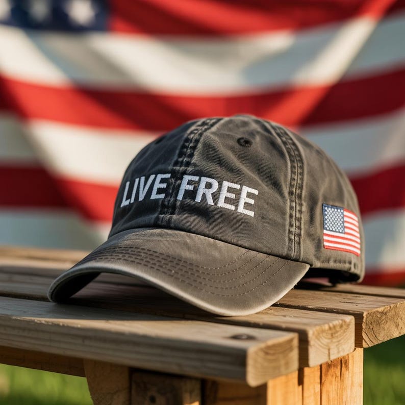 Embroidered Live Free Cap, Red White & Blueberries Memorial Freedom Hat, Justice For Charlie Embroidered Cap