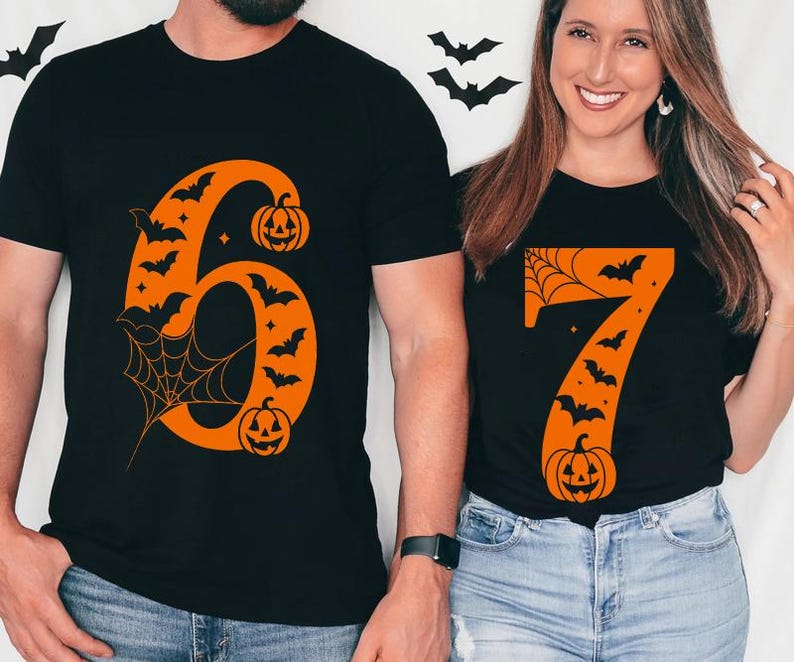 6 7 Shirts, Couples Halloween, Funny Matching Shirt, Trendy Tiktok Halloween Costume Shirt, 67 Trend, Six Seven Meme Pumpkin il_794xN.7269028139_p9mg.jpg