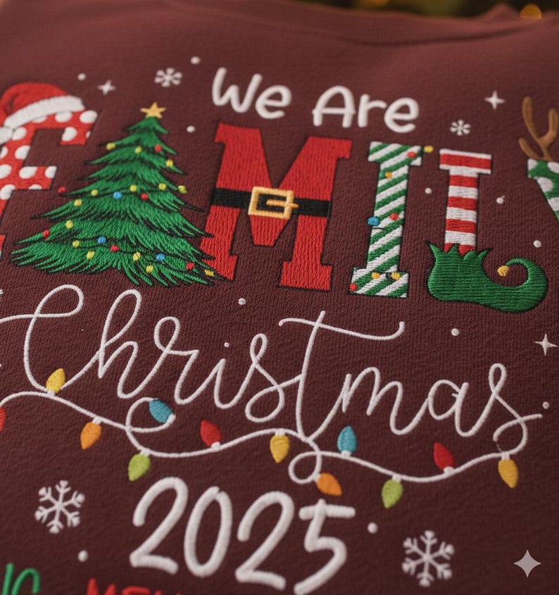 Embroidered 2025 Christmas Crew Sweatshirt: We Are Family Christmas, Family Christmas Hoodie, Festive Holiday Sweater, Christmas Party Hoodie