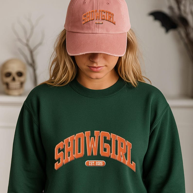 Showgirl Era Embroidered Sweatshirt, Orange Show Girl Sweater, Showgirl Life Embroidered Hoodie, Album Release Party Embroidery