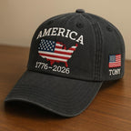 America 1776-2026 Embroidered Hat, Patriotic USA Flag Map Baseball Cap, 250th Anniversary Adjustable Dad Hat, Custom Name Gift for Veterans and Patriots