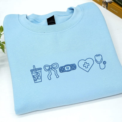 Embroidered Nurse Sweatshirt - Coquette Bow, Personalized CNA Crewneck - Nursing Student Sweatshirt For Her