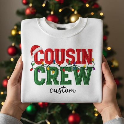 EMBROIDERED Custom Name Cousin Crew Christmas Sweatshirt, Personalized Holiday Family Hoodie, Matching Xmas Sweater, Christmas Crew Hoodie