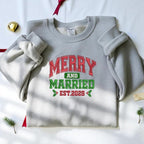 Merry and Married Embroidery Sweatshirt - Grinchmas Embroidery Hoodie, Embroidered Christmas Couple Sweater