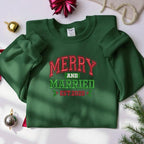 Merry and Married Embroidery Sweatshirt - Grinchmas Embroidery Hoodie, Embroidered Christmas Couple Sweater