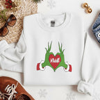 Personalized Grinch Heart Hands Sweatshirt - Custom Name Christmas Crewneck, Cute Holiday Hoodie Gift for Family, Friends and Couples