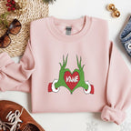 Personalized Grinch Heart Hands Sweatshirt - Custom Name Christmas Crewneck, Cute Holiday Hoodie Gift for Family, Friends and Couples