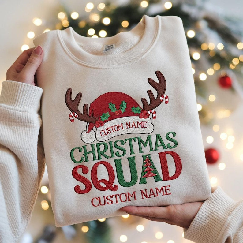 EMBROIDERED Custom Christmas Squad Sweatshirt, Christmas Group Hoodie, Christmas Family Sweater, Christmas Sweatshirt, Family Matching Hoodie