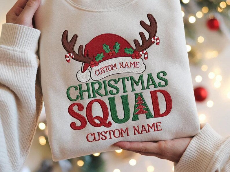 EMBROIDERED Custom Christmas Squad Sweatshirt, Christmas Group Hoodie, Christmas Family Sweater, Christmas Sweatshirt, Family Matching Hoodie