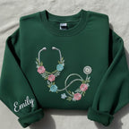 Embroidered Floral Stethoscope Sweatshirt, Custom Name Nurse Crewneck, Personalized RN Gift, Doctor Graduation Hoodie, Medical Student Sweater