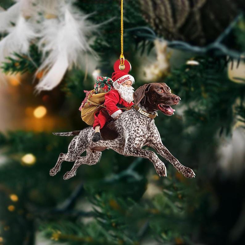 Santa Riding German Shorthaired Pointer Dog Ornament Realistic Dog Christmas Decoration, Funny Santa Claus Pet Lover Gift il_794xN.7305187806_l0ir.jpg