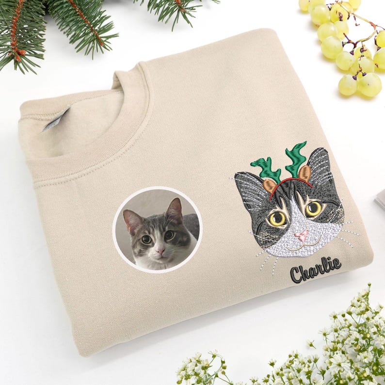 Custom Embroidered Dog Christmas Sweatshirt, Personalized Santa Hat Dog Lover Holiday, Pet Lover Gift