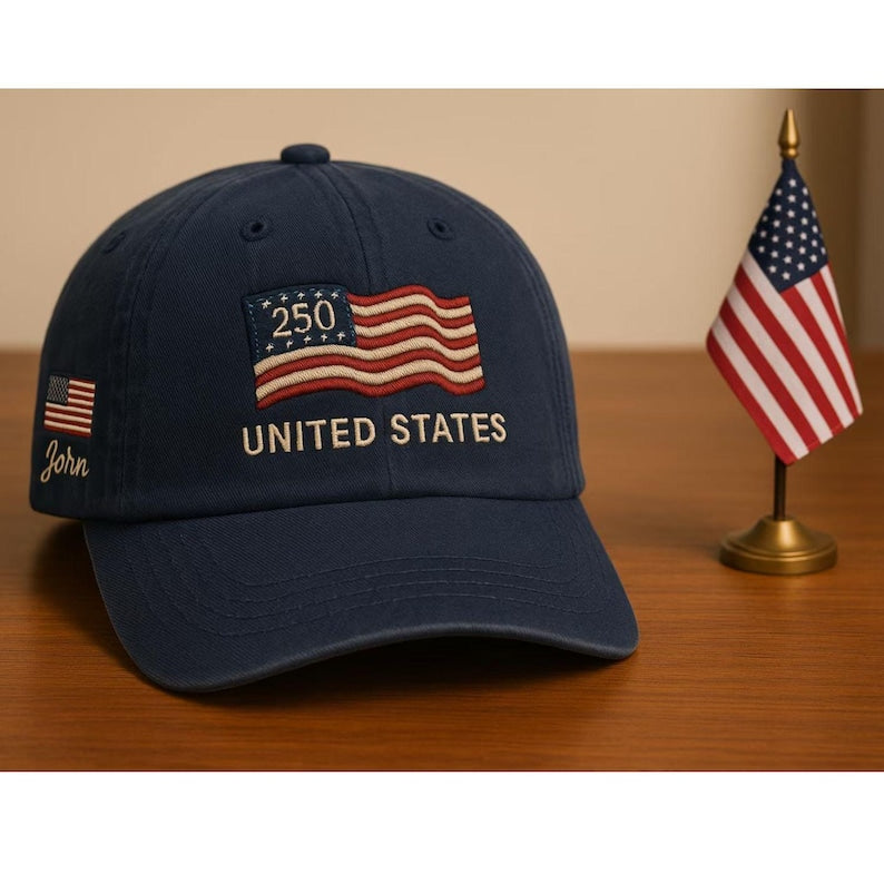 Custom USA Flag Hat 250th Anniversary 1776 2026 Patriotic, USA Seal Cap Vintage Washed USA Dad Cap, Gift for Americans