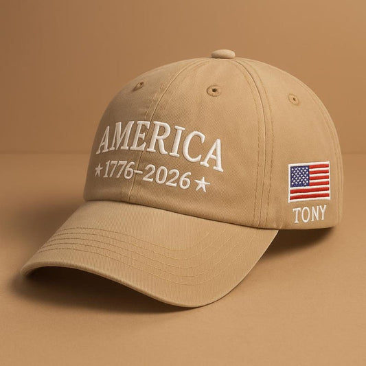 America 1776 2026 Embroidered Hat with Stars, USA Flag and Custom Name, Patriotic Baseball Cap Gift for Men and Women