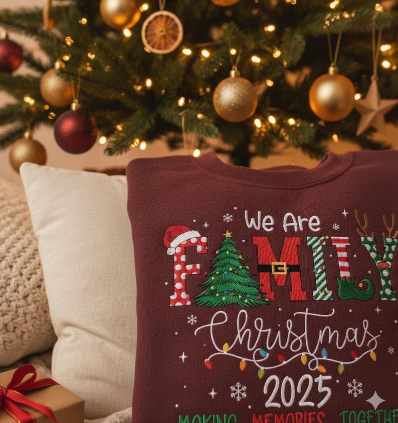 Embroidered 2025 Christmas Crew Sweatshirt: We Are Family Christmas, Family Christmas Hoodie, Festive Holiday Sweater, Christmas Party Hoodie