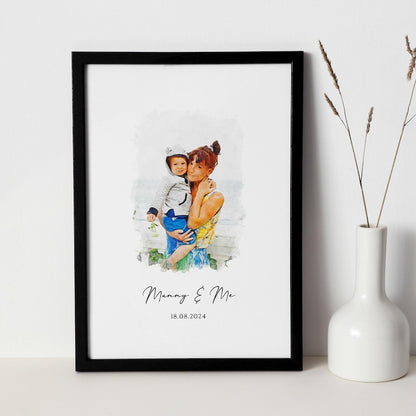 Custom Watercolor From Photo Print - Personalised Mother's Day Portrait Poster